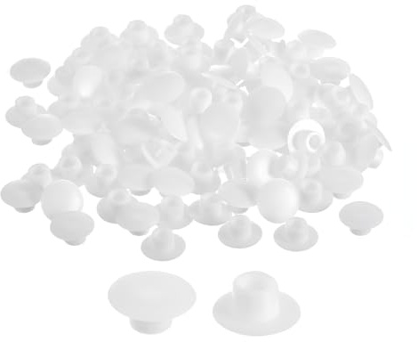 sourcing map 150Pcs Screw Hole Plugs, 6mm(1/4) Dia Plastic Snap in Shelf Button Flush Type Caps for Furniture Cabinet Cupboard, White
