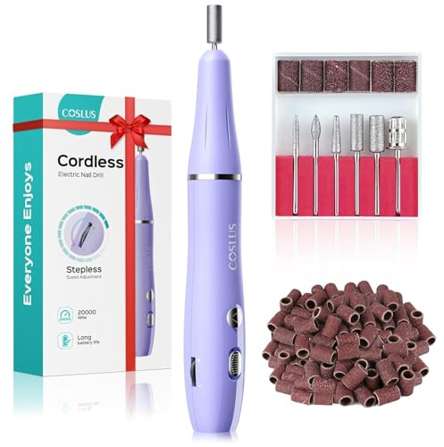 COSLUS Nagelfräser Kabellos Tragbar für Gelnägel: elektrische Nagelfeile stufenloser Geschwindigkeitsregelung für Maniküre Pediküre und Acrylnägel Plastik Nail Drill für Anfänger & Nagelstudio Zuhause