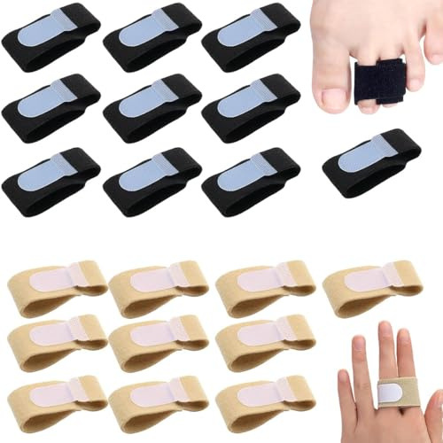 Ruayia 20 Stück Fingerbandagen-Set, Verstellbare & Atmungsaktive Fingerschienen für Triggerfinger, Verstellbare Atmungsaktiv Fingerschutz Arthrose für Kleiner, Mittel, Ringfinger - Schwarz + Hautton