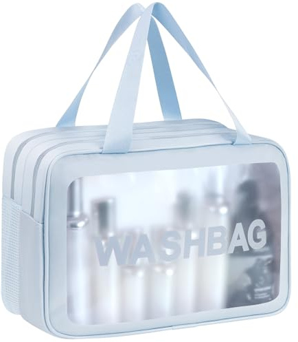 Aucuu 1PCS Bolsas Neceser Transparente, Neceser de Aseo Transparente, Bolsa de Cosméticos Impermeable con Cremallera, Viaje,Vuelo-Azul