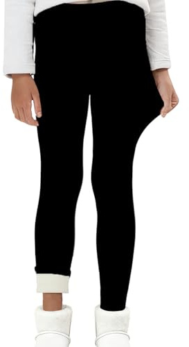 Leggings Doublé Chaud Polaire Fille Hiver Thermo Fleece Pantalon Long Thermique Coton Enfant Elastique Collant Laine Taille Haute Extensibles Leggings Thermique Epais Noir 120