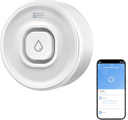 Détecteur de fuite d'eau Wi-Fi : capteur d'alarme d'eau 100 dB pour le sous-sol, alarme réglable et notifications par application pour tuyau/évacuation/évier/lavabo 1 pièce