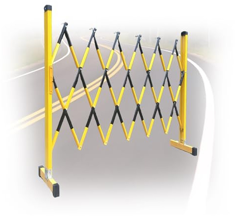 Retractable Metal Barrier Expandable Yellow & Black Safety Gate Portable Construction Fence with Electric Insulation Vehicle Entry Access (300cm/9.8FT)