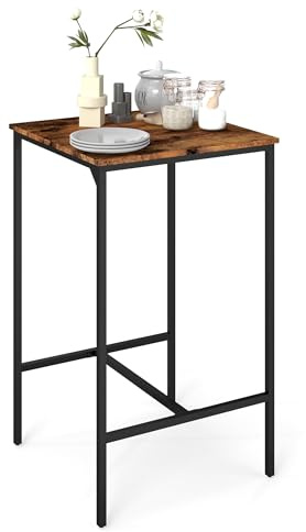 Amveya Quadratischer Bistrotisch, Bartisch Küche, Tisch 60x60 cm, 100 cm Hoher Arbeitstisch, Small Bar Table mit Holz-Effekt und Schwarzem Rahmen