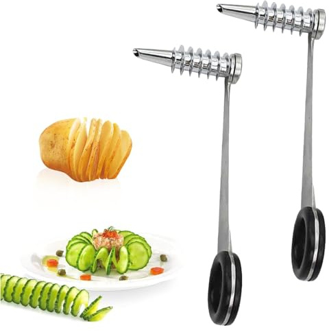 CHICHI:OÜ 2 Stück Edelstahl Spiralschneider Kartoffel, Tragbarer Kartoffelspiralenschneider, Spiralschneider, Kreative Obst und Gemüsezubereitung für Obst, Kartoffeln, Gurken, Karotten, Zucchini