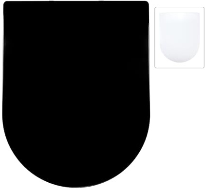 Fanmitrk Sedile WC a forma di D con abbassamento automatico, coperchio WC in Duroplast con chiusura rapida, coperchio WC montaggio dall'alto, 46x36CM (Nero 1804)