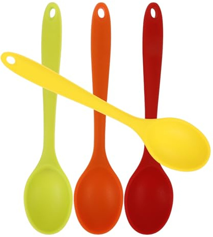 SHINEOFI 4 Stück Silikon Rührlöffel Hitzebeständig mit Langem Griff Antihaftbeschichtet für Kochen Backen und Servieren in Küche Haushalt