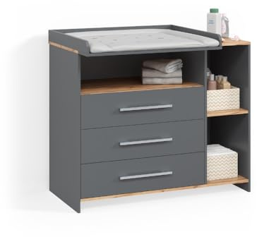 Livinity Wickelkommode Torino Anthrazit/Goldkraft Eiche | mit 3 Schubladen