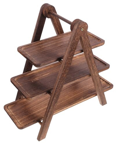 KJHBV Wooden 3 Tier Kitchen Food Storage Rack with Foldable Serving Platters for Cooking Preparation and Side Dish Display 16.93X15.75X8.15In