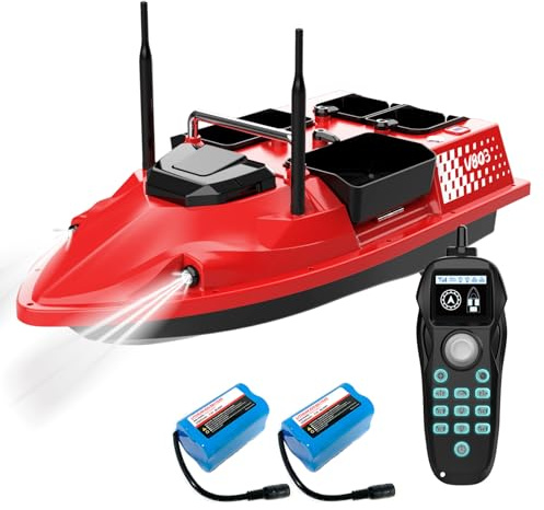 4 Boxes RC Bait Boat for Fishing with 3KG Load Capacity, Dual12000mAh Battery & Dual Motor&Antena for 500M Long-Range Bait Deployment, Fish Bait Boats with Stern Hook Design for Professional Fishing