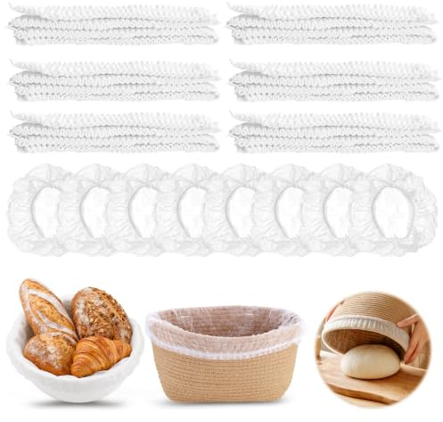 100PCS Disposable Proofing Basket Liner for Sourdough, BPA-Free, Food Grade | Elastic & Non-Stick, Non-Woven Bread Proofing Liner, Dough Bowl Cover for Round Oval Banneton Basket, Bread Making Accessory