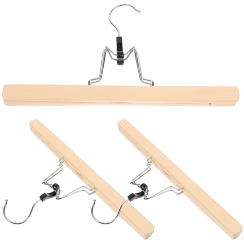Adorainbow 3 Pièces Cintres Gain de Place pour Pantalons et Jupes en Bois Naturel Pinces Larges Antidérapantes pour Rangement Armoire ou Dressing
