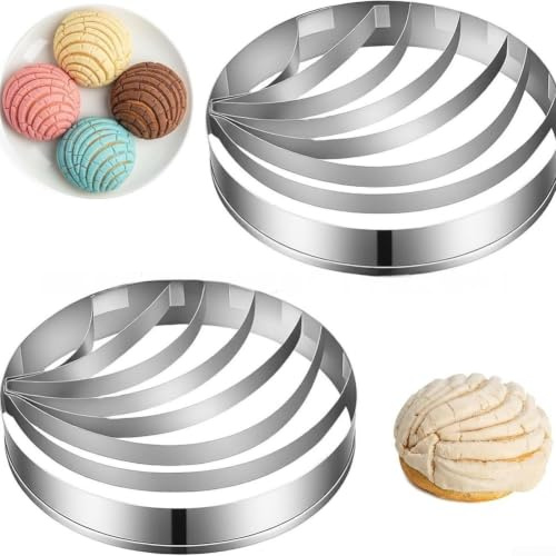 HomeVortex 2 piezas de pan de concha de acero inoxidable para molde, pan mexicano con forma de concha para hornear galletas y fondant, herramienta de cocina para hornear, gris plateado, 2 unidades
