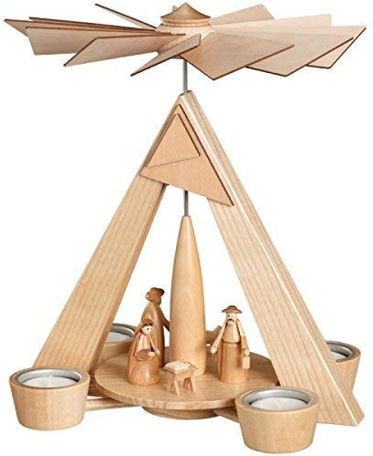 Tealight Pyramid - Natural Christ Birth Natural Height 28 cm New Ore Mountains Christmas Pyramid Wooden Pyramid