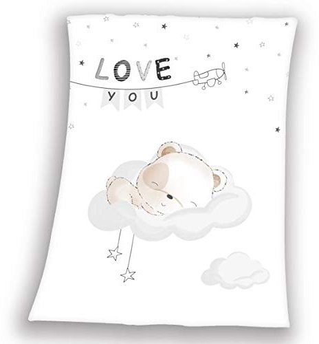 Herding Babydecke, Sleeping Little Bear Motiv, 75 x 100 cm, Polyester, Weiß