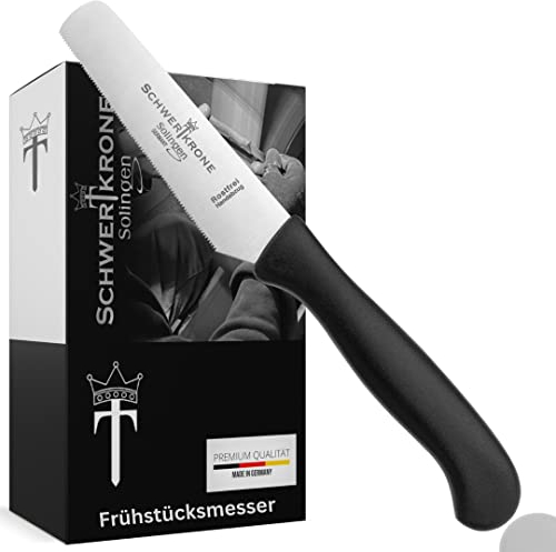Schwertkrone Solingen Brötchenmesser Brotzeitmesser Frühstücksmesser Messer Tafelmesser rostfrei gezahnt spülmaschinengeeignet Made in Germany (1 Stk)
