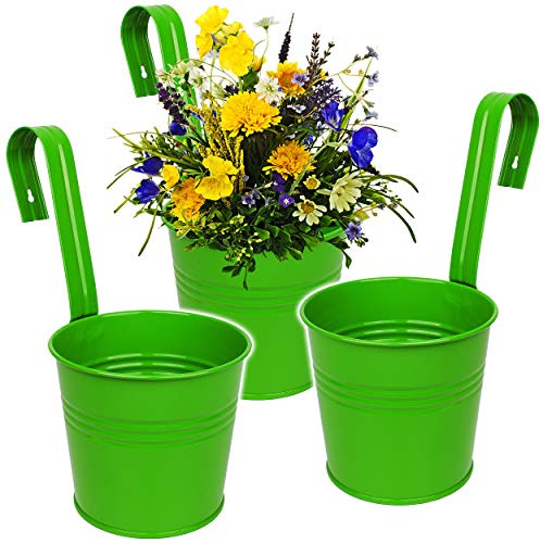 alles-meine.de GmbH 5 Stück Hänge - Blumentöpfe/Hängetöpfe/Pflanzschale - Metall - Ø 17 cm - grün RUND - Hängend/mit Haken & Halterung - Aufhängen - groß - mit Henkel - ..