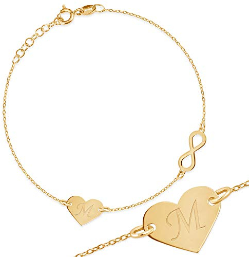 Maverton Initial Herz Damen Armband Gold - Armkette mit Buchstaben + personalisierte Geschenkbox mit Gravur - Goldenes Herzarmband für Frauen - Länge: 16-19 cm - 8 oder 14 Karat - 8 Karat