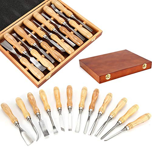Holz-Schnitzwerkzeug Set, 12 Stück Stechbeitel Schnitzmesser Mit Schleifstein, Holzschnitzerei Meißel Set Mit Hölzernem Aufbewahrungskoffer Schreiner Meißel Für Profis Und Anfänger