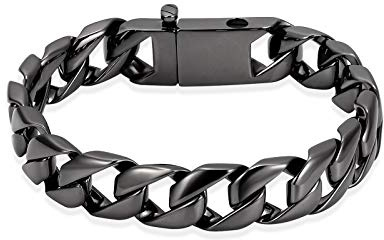 shajwo Cremation Urn Bracelet for Human Ashes for Men,Cuban Link Bracelet Cremation Jewelry for Ashes Urn Keepsake Memorial Ash Holder Bracelet,Black 20cm