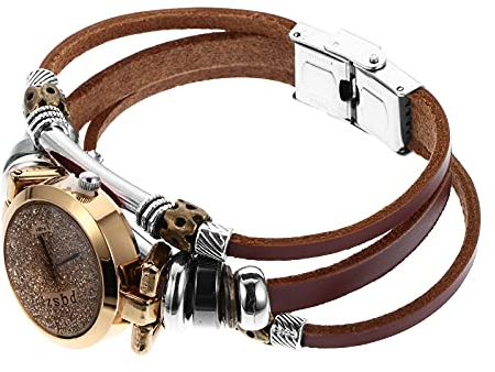 UKCOCO Damenuhr Mit Lederarmband Quarzuhr Zierliches Damenarmbanduhrdesign Glas Metall Stunden Und Minutenzeiger Ablesbar Leicht Anpassbar Angenehmes Tragegefühl