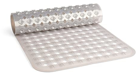 TranquilBeauty Tappetino da bagno antiscivolo | 88x40cm Grigio, fori a diamante, con ventose | lavabile in lavatrice, senza lattice. Tappetino per vasca da bagno. Ideale per anziani e bambini