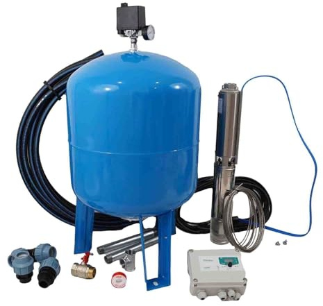 Kit Forage Complet Et Pompe Immergée 230v 4 4cr11crc 0.75kw Coffret De Gestion Et Accessoires Bleu