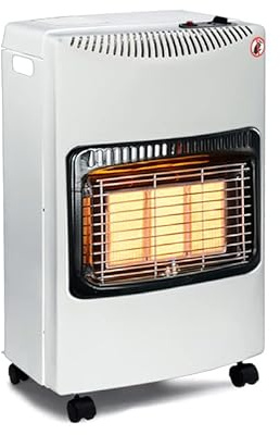 The Fellie Portable Gas Heater, Indoor Outdoor Adjustable 4.2KW Calor Gas Heaters with Wheels, Hose and Regulator, Small Propane Heater for Home Camping, 44x30x73cm, White