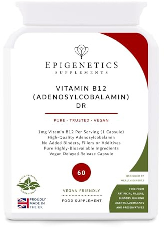 Vitamin B12 Adenosylcobalamin Delayed Release | High Strength 1000mcg Vitamin B12 Supplement | 60 Vegan Friendly Capsules | Made in UK by Epigenetics Supplements