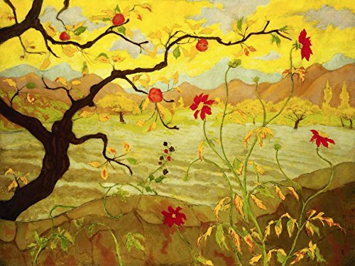 Kunstdruck auf Holz, Apfelbaum mit roten Früchten Ranson Paul – Querformat, horizontales Bild, Apfelbaum mit roten Früchten, Kunstdruck, 56 x 74 cm