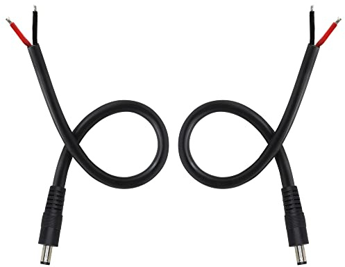 GINTOOYUN 2 Pack DC Power Pigtails Cable, DC 5.5mm x 2.5mm Male Plug Jack to Bare Wire Open End Power Supply Replacement Repair Cord, for Security Camera,LED Strip Light,DVR,0.82FT(0.25m)