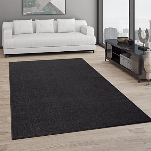 Paco Home Tappeto Pelo Corto, Lavabile, Monocolore, Semplice e Moderno, per Soggiorno, Camera da Letto e Ingresso, Dimensione:80x150 cm, Colore:Nero