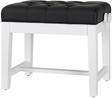 Classic Cantabile Pianobank Modell X - Festverleimte Pianobank - Schwarze Sitzfläche im Chesterfield-Stil - Höhenverstellbar von 48,5-56 cm - 4-fache Kreuz-Mechanik - Weiß Matt