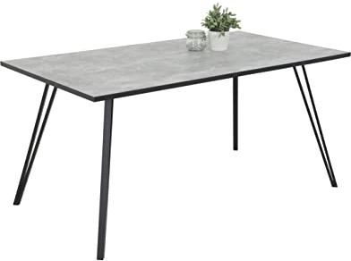 Hela Tische, Esstisch Küchentisch Oksana, Holzwerkstoff melaminbeschichtet, Beton Optik, V-Fußgestell Metall Schwarz, 160x90cm