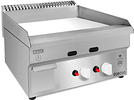 Romux® Plancha Industrial de Acero Inoxidable a Gas 70 cm Sobremesa Top Grosor de la Placa 8 mm para una Cocción Profesional con Termopar CE | Potencia 5,8 kW | Bares y Restaurantes