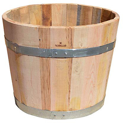 Temesso Blumentopf, Blumenkübel aus Kastanien-Holz - Fass, Holzfass Fass als Pflanzkübel - Bottich, Holzkübel (D50 H40 cm)