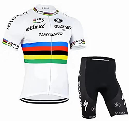 louizumify Maglia Ciclismo Uomo Manica Corta Tuta 3D con Imbottitura, Traspirante e ad Asciugatura Rapida, Riflettente, 3 Tasche