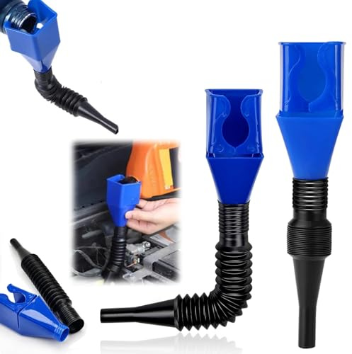 Norhogo 2PCS Plastic Flexible Oil Funnel for Car, Retractable Spill-Free Funnel for Car, for Automotive & Household Oil Gasoline Filling Extension Funnels Draining Tool, Blue
