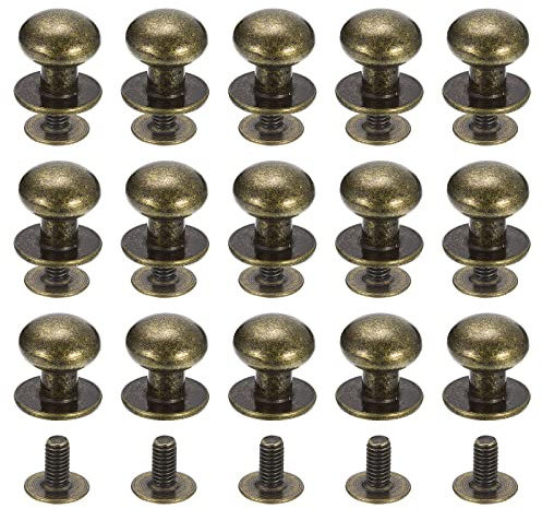 sourcing map 10mm Kugel Kopf Bolzen Nieten Schrauben Hohlnieten Rücken 15 Stück Schraubnieten Rund Kopf Schaltfläche Nippel Niete für Basteln Leder Handwerk Handtasche Gürtel Bronze Ton