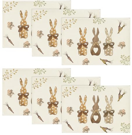 Artoid Mode Polka Dot Hasen Karotten Ostern 6er Set Platzsets, Saisonal Frühling Küche Tisch Dekoration Drinnen Urlaub Party Dekor 30x45cm