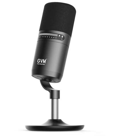 GVM Microphone dynamique, microphone baladodiffusion XLR/USB avec bouton muet, contrôle du volume, prise casque, micro cardioïde de jeu 60 Hz ~ 14 kHz, micro vocal pour PC, Mac, enregistrement, studio