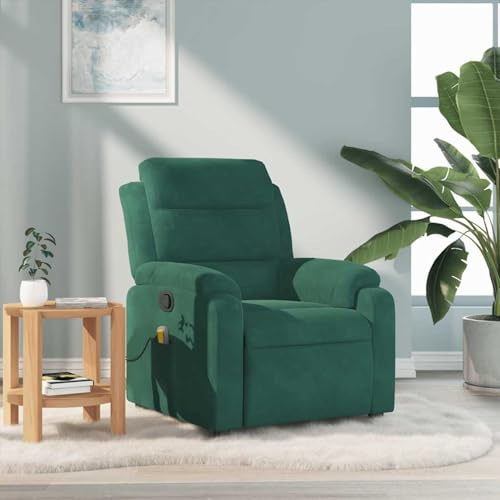 Homgoday Poltrona massaggiante verde scuro, massaggio vibrante a 6 punti, con porta USB, rivestimento in velluto, 75 x 92,5 x 100 cm, modello 373513