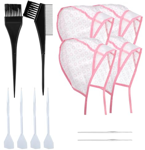 JJUNW 4 Stück Färbung Hervorhebung Kappe, Einstellbar Strähnchenhaube mit Haare Färben Zubehör für Frauen Mädchen Highlight Haar Kappe Strähnenhaube Mit Löchern für Zuhause Salon Haarfarbe(Rosa)