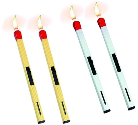 BXFFFCEO 4 Pack Match Lighters, Small and Portable, Refillable Butane Lighters, Adjustable Flame Size Lighters, Match Shape Candle Flame Butane Lighters, Birthday Gifts for Men Father Husband(A)