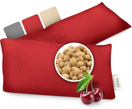 smøla Coussin de noyaux de cerises pour nuque et épaules pour micro-ondes I Coussin chauffant long 58 x 12 cm I 100 % coton I 650 g de noyaux de cerises I Bouillotte naturelle Bordeaux