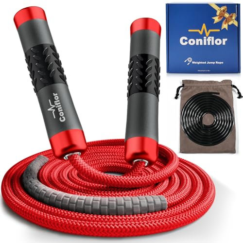 Gewichtetes Springseil, 0,5 kg, verwicklungsfreies Kugellager, schnelle Geschwindigkeit, Springseil für Männer und Frauen, verstellbares 9 mm Baumwoll- und PVC-Seil mit Alaun-Griff für Boxen, MMA