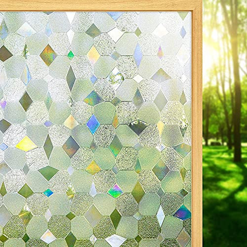 Fensterfolie Selbsthaftend Buntglas-Fensterfolie, Sichtschutz, 3D-Regenbogen, dekorative Fenster-Sichtschutzfolie, statische Haftung, kein Kleber, entfernbar, Heimbüro Fensterfolie Blickdicht Selbstha