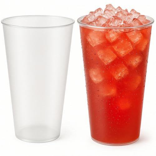 Commerline Lot de 50 gobelets à cocktail, réutilisables, en polypropylène, incassables, passent au lave-vaisselle, en plastique rigide, transparents, 470 ml