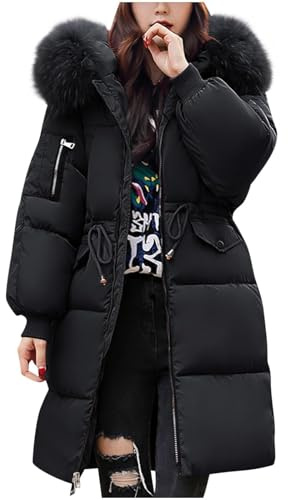 Uwdiohq Chaqueta De Plumon para Mujer, Abrigos Longitud Media Invierno, Chaquetas Ligeras Mujer con Capucha, Gabardina Delgada Talla Grande, Abrigo Sudadera