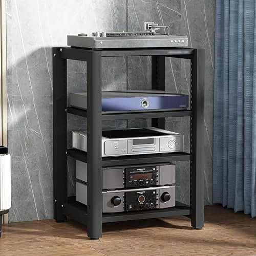 Yoeoefuo HiFi-Rack Druckerregal Plattenregal 4/5-stufige Audio-Rack-Tower HiFi-Möbelsystem Phonoschrank Mit Verstellbarem Einlegeboden Wohnzimmer-Rack HiFi-Station Lagerregal(Style 3,85x50x60cm)